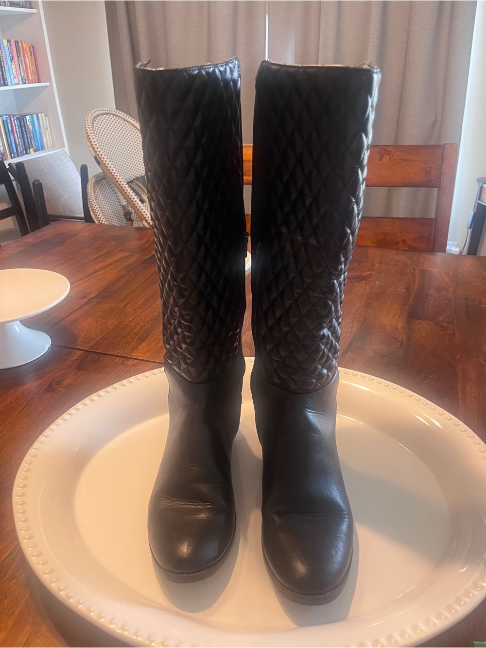 Women's Black Quilted Tall Boots